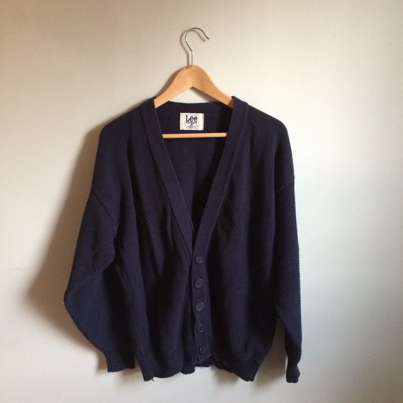 Lee Sweaters - Vintage Lee Sport Textured Blue Cardigan Medium